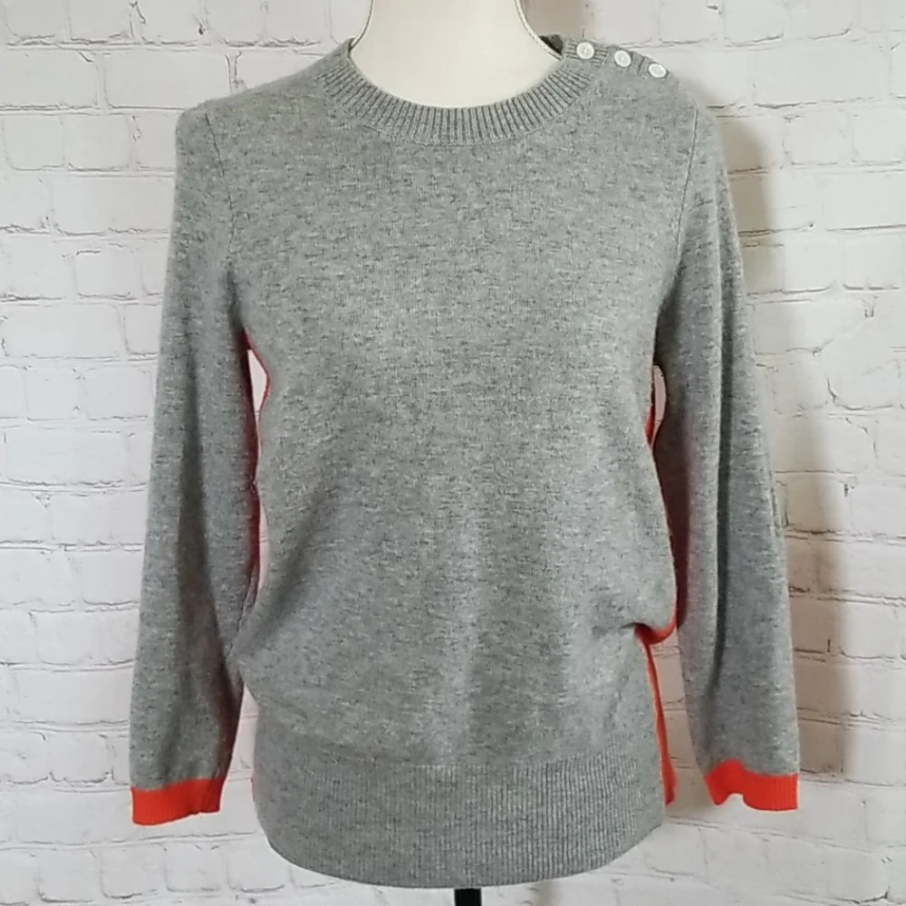 J. Crew Grey And Orange Cashmere Sweater